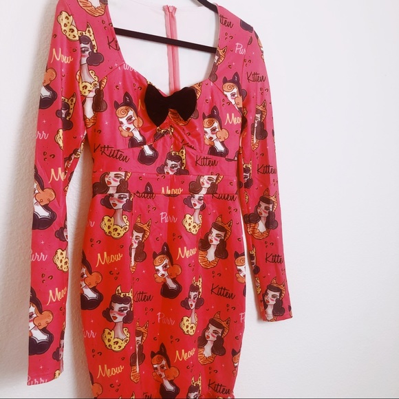 Sourpuss Dresses & Skirts - Sourpuss vixen wiggle dress pin up cat print